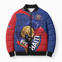 Personalized Haiti Football Champions Bomber Puffer Jacket National Pride Gold Trophy