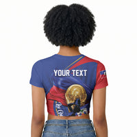 Personalized Haiti Football Champions Raglan Cropped T shirt National Pride Gold Trophy