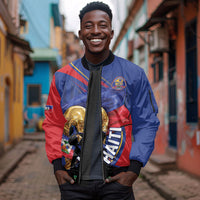 Personalized Haiti Football Champions Sleeve Zip Bomber Jacket National Pride Gold Trophy