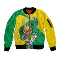 Personalized Brazil Football 2026 Sleeve Zip Bomber Jacket Born for Glory Let Champions Rise