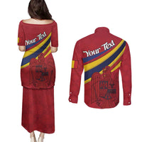 Personalized National Flag Of Romania Day Couples Matching Puletasi and Long Sleeve Button Shirt Coat of arms