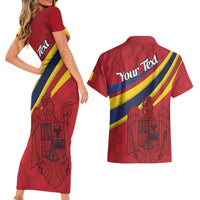 Personalized National Flag Of Romania Day Couples Matching Short Sleeve Bodycon Dress and Hawaiian Shirt Coat of arms
