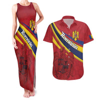 Personalized National Flag Of Romania Day Couples Matching Tank Maxi Dress and Hawaiian Shirt Coat of arms