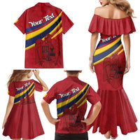 Personalized National Flag Of Romania Day Family Matching Mermaid Dress and Hawaiian Shirt Coat of arms