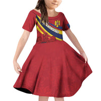 Personalized National Flag Of Romania Day Family Matching Off Shoulder Short Dress and Hawaiian Shirt Coat of arms
