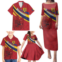Personalized National Flag Of Romania Day Family Matching Puletasi and Hawaiian Shirt Coat of arms