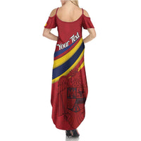 Personalized National Flag Of Romania Day Family Matching Summer Maxi Dress and Hawaiian Shirt Coat of arms