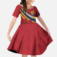 Personalized National Flag Of Romania Day Kid Short Sleeve Dress Coat of arms