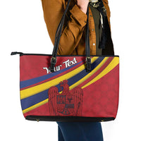 Personalized National Flag Of Romania Day Leather Tote Bag Coat of arms