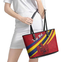 Personalized National Flag Of Romania Day Leather Tote Bag Coat of arms