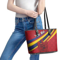 Personalized National Flag Of Romania Day Leather Tote Bag Coat of arms