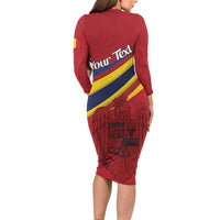 Personalized National Flag Of Romania Day Long Sleeve Bodycon Dress Coat of arms