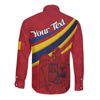 Personalized National Flag Of Romania Day Long Sleeve Button Shirt Coat of arms