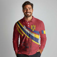 Personalized National Flag Of Romania Day Long Sleeve Polo Shirt Coat of arms