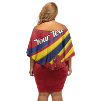 Personalized National Flag Of Romania Day Off Shoulder Short Dress Coat of arms