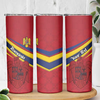 Personalized National Flag Of Romania Day Skinny Tumbler Coat of arms