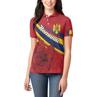 Personalized National Flag Of Romania Day Women Polo Shirt Coat of arms