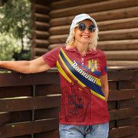 Personalized National Flag Of Romania Day Women Polo Shirt Coat of arms