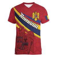 Personalized National Flag Of Romania Day Women V-Neck T-Shirt Coat of arms