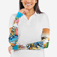 Cayman Islands Arm Sleeves Iguanas And Parrot Hisbius Flower - Wonder Print Shop