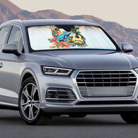 Cayman Islands Auto Sun Shade Iguanas And Parrot Hisbius Flower - Wonder Print Shop