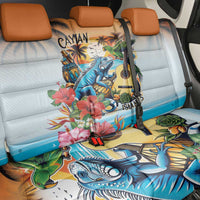 Cayman Islands Back Car Seat Cover Iguanas And Parrot Hisbius Flower - Wonder Print Shop