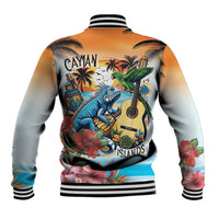 Cayman Islands Baseball Jacket Iguanas And Parrot Hisbius Flower - Wonder Print Shop