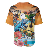 Cayman Islands Baseball Jersey Iguanas And Parrot Hisbius Flower - Wonder Print Shop
