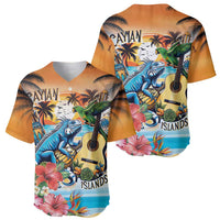 Cayman Islands Baseball Jersey Iguanas And Parrot Hisbius Flower - Wonder Print Shop