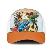 Cayman Islands Baseball Net Cap Iguanas And Parrot Hisbius Flower - Wonder Print Shop