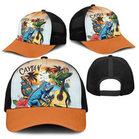 Cayman Islands Baseball Net Cap Iguanas And Parrot Hisbius Flower - Wonder Print Shop