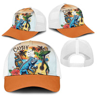 Cayman Islands Baseball Net Cap Iguanas And Parrot Hisbius Flower - Wonder Print Shop