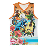 Cayman Islands Basketball Jersey Iguanas And Parrot Hisbius Flower - Wonder Print Shop