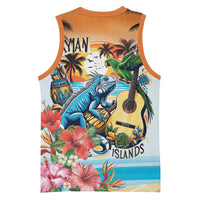 Cayman Islands Basketball Jersey Iguanas And Parrot Hisbius Flower - Wonder Print Shop