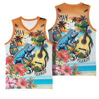 Cayman Islands Basketball Jersey Iguanas And Parrot Hisbius Flower - Wonder Print Shop