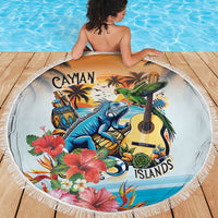 Cayman Islands Beach Blanket Iguanas And Parrot Hisbius Flower - Wonder Print Shop