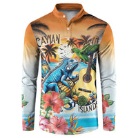 Cayman Islands Button Sweatshirt Iguanas And Parrot Hisbius Flower - Wonder Print Shop
