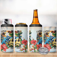 Cayman Islands 4 in 1 Can Cooler Tumbler Iguanas And Parrot Hisbius Flower - Wonder Print Shop