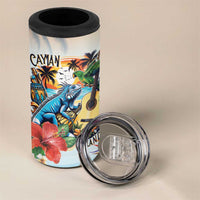 Cayman Islands 4 in 1 Can Cooler Tumbler Iguanas And Parrot Hisbius Flower - Wonder Print Shop