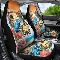 Cayman Islands Car Seat Cover Iguanas And Parrot Hisbius Flower - Wonder Print Shop