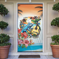 Cayman Islands Door Cover Iguanas And Parrot Hisbius Flower - Wonder Print Shop