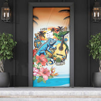 Cayman Islands Door Cover Iguanas And Parrot Hisbius Flower - Wonder Print Shop