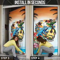 Cayman Islands Door Cover Iguanas And Parrot Hisbius Flower - Wonder Print Shop