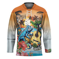 Cayman Islands Hockey Jersey Iguanas And Parrot Hisbius Flower - Wonder Print Shop