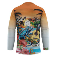 Cayman Islands Hockey Jersey Iguanas And Parrot Hisbius Flower - Wonder Print Shop