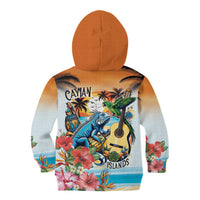 Cayman Islands Kid Hoodie Iguanas And Parrot Hisbius Flower - Wonder Print Shop