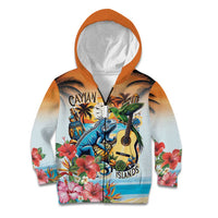 Cayman Islands Kid Hoodie Iguanas And Parrot Hisbius Flower - Wonder Print Shop