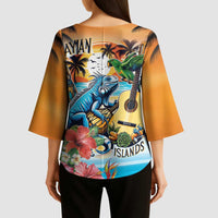 Cayman Islands Kimono Sleeve Blouse Iguanas And Parrot Hisbius Flower - Wonder Print Shop
