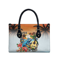Cayman Islands Leather Bag Iguanas And Parrot Hisbius Flower - Wonder Print Shop
