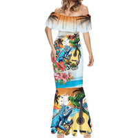 Cayman Islands Mermaid Dress Iguanas And Parrot Hisbius Flower - Wonder Print Shop